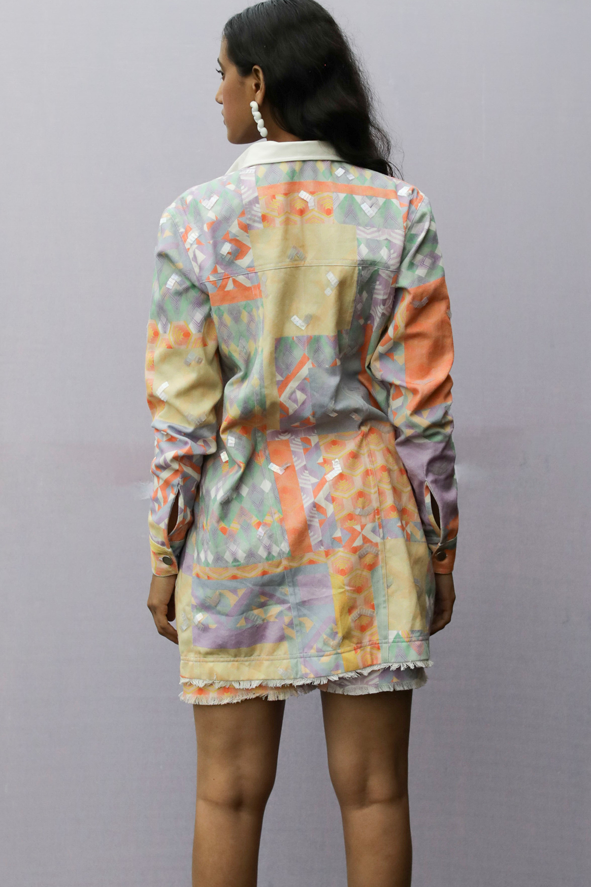 Hand-embroidered Multi-Geo Denim Shorts