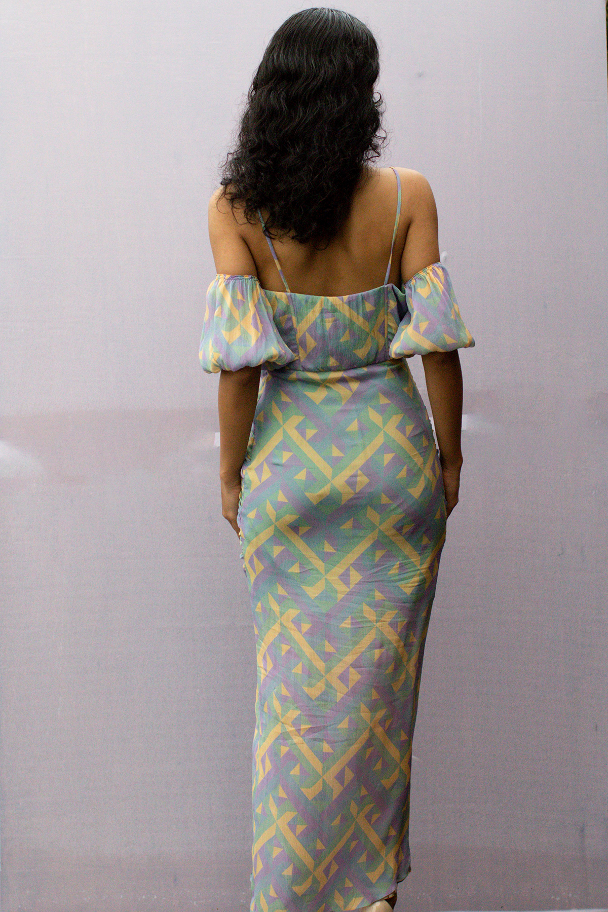 Fitted Ruched Dress with Puff Sleeves