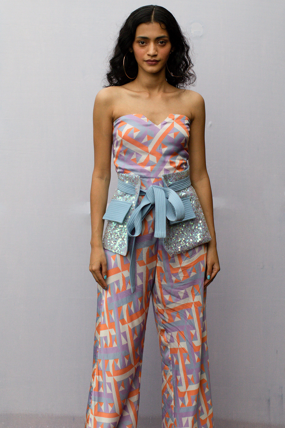 Ice Blue Holographic Sequin Embroidered Belt