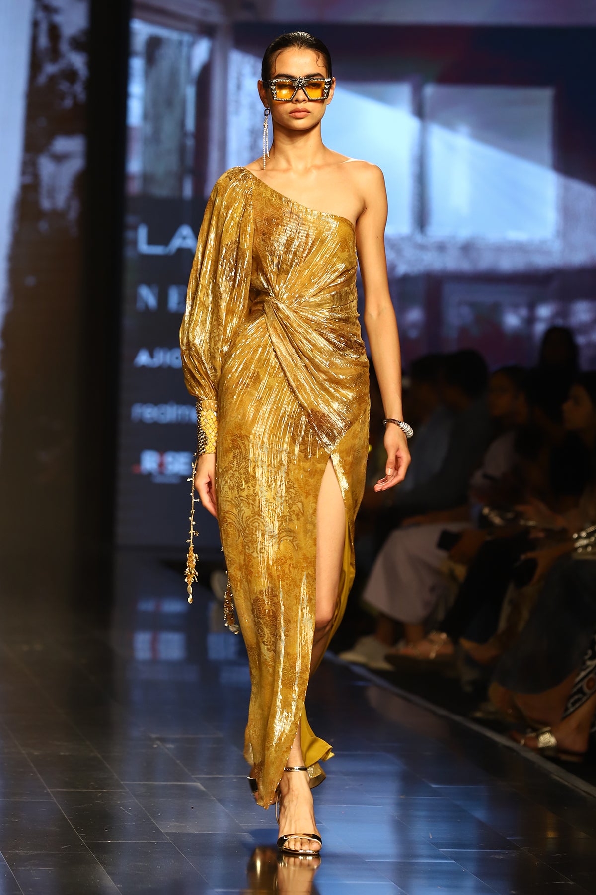 One Shoulder Printed Gown