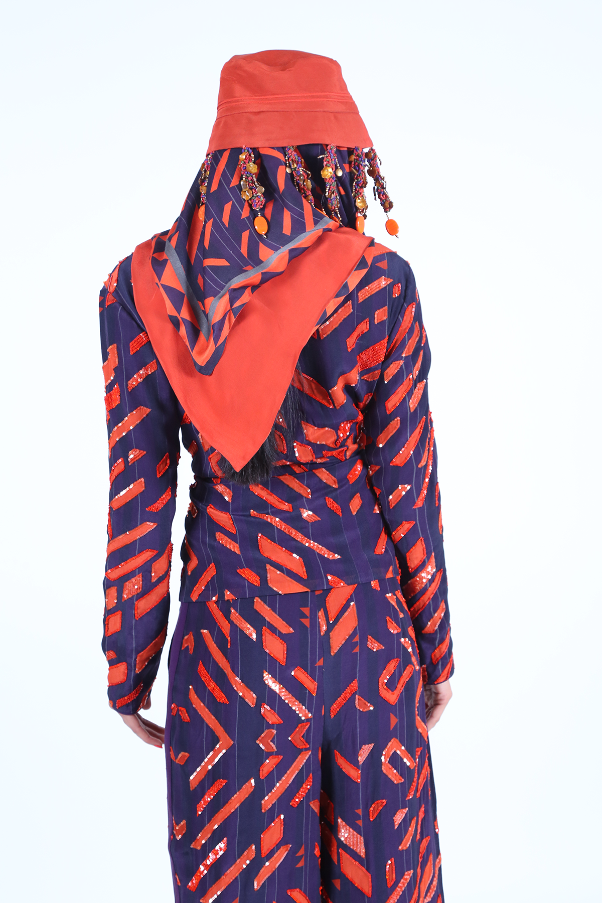 Deep Violet & Burnt Orange Abstract Print Scarf