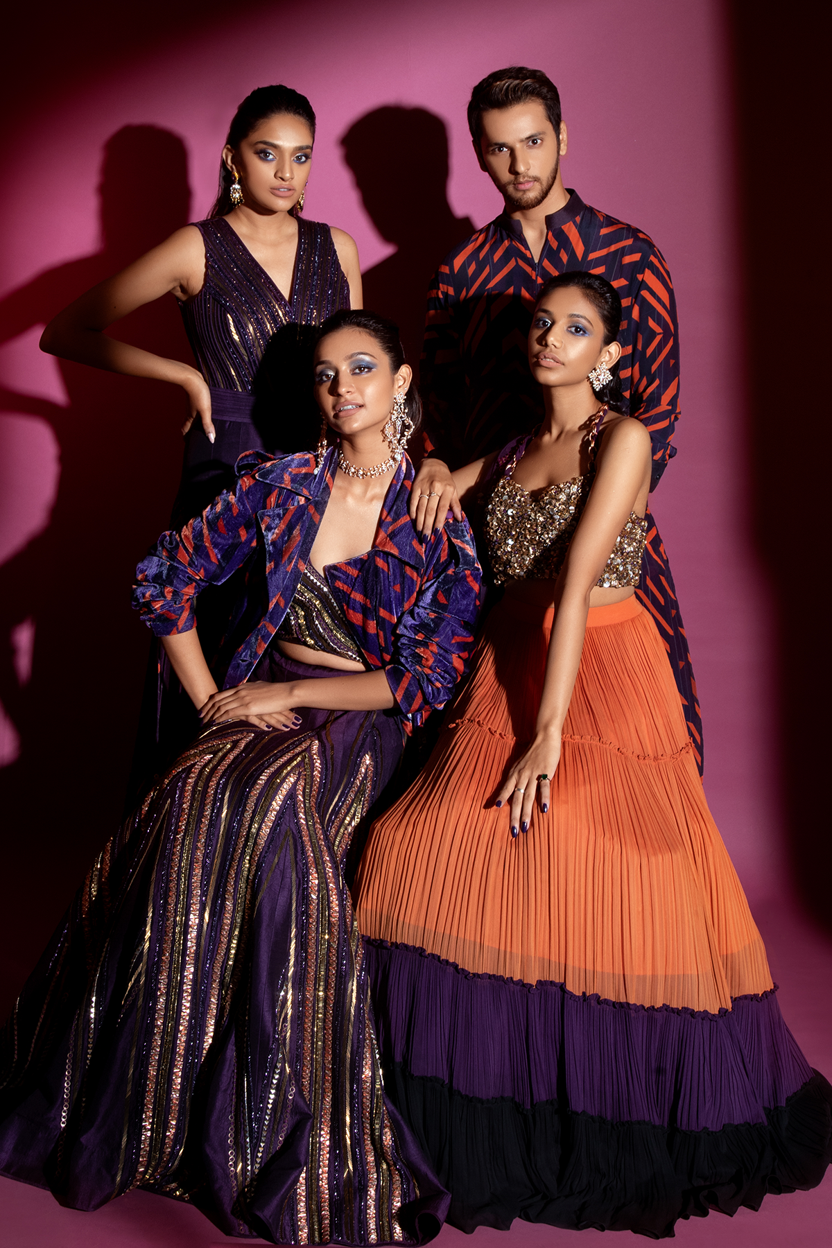 Violet Embroidered Lehenga and Blouse with Dupatta