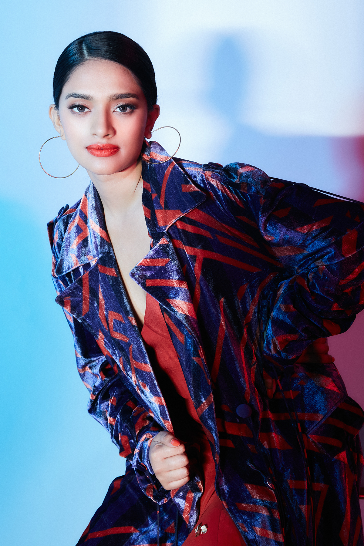 Printed Velvet Trench with Tassel