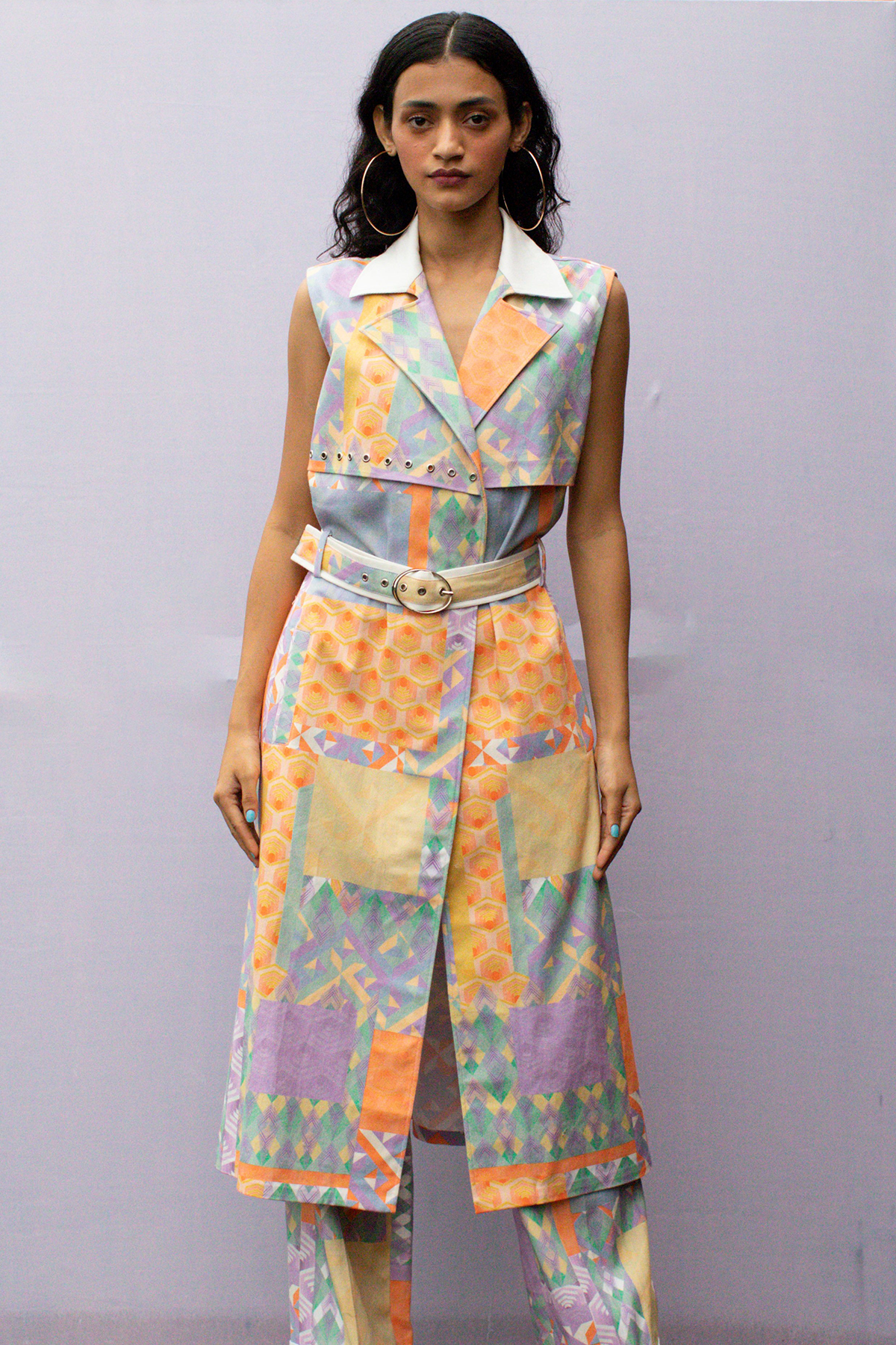 Multi-Geo Printed Denim Straight Pants