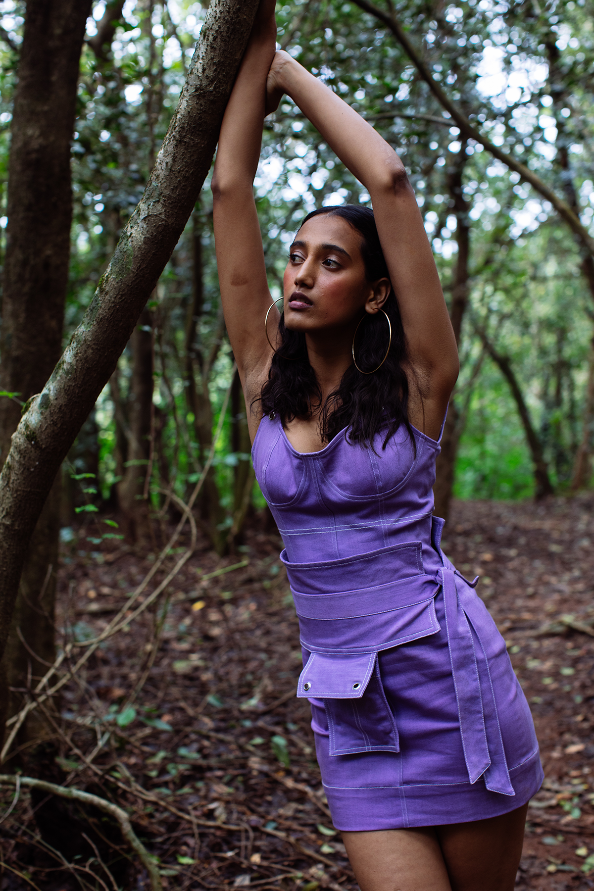 Lavender Bodycon with denim stitch detailing