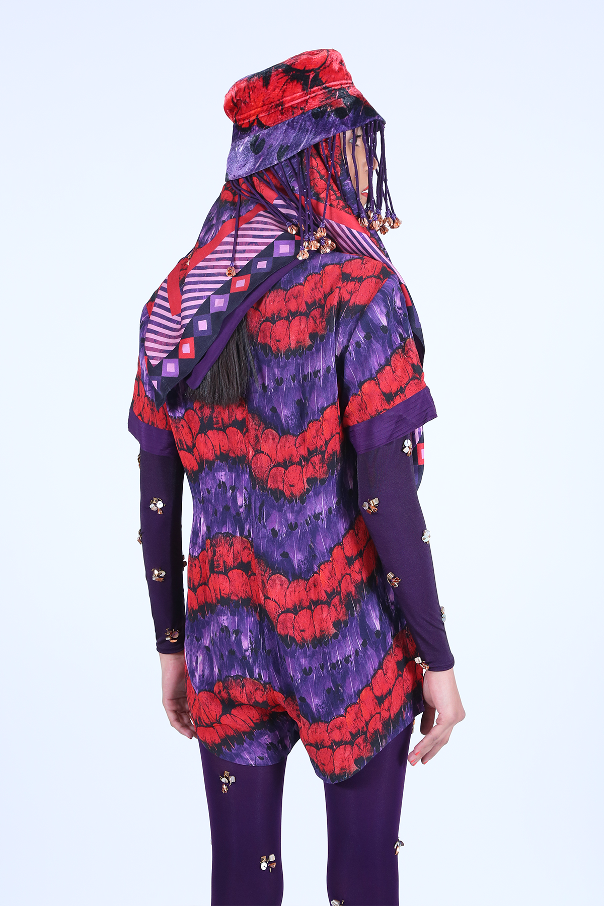 Purple and Orange Printed Half-sleeved Playsuit