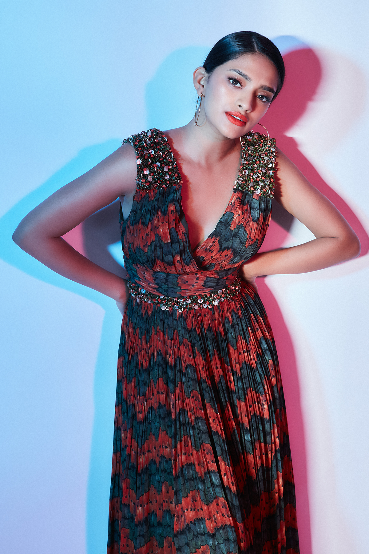 Orange & Green Hand-embroidered Maxi