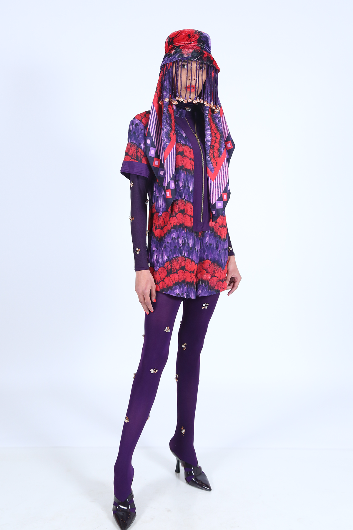 Deep Violet & Burnt Orange Feather Print Scarf