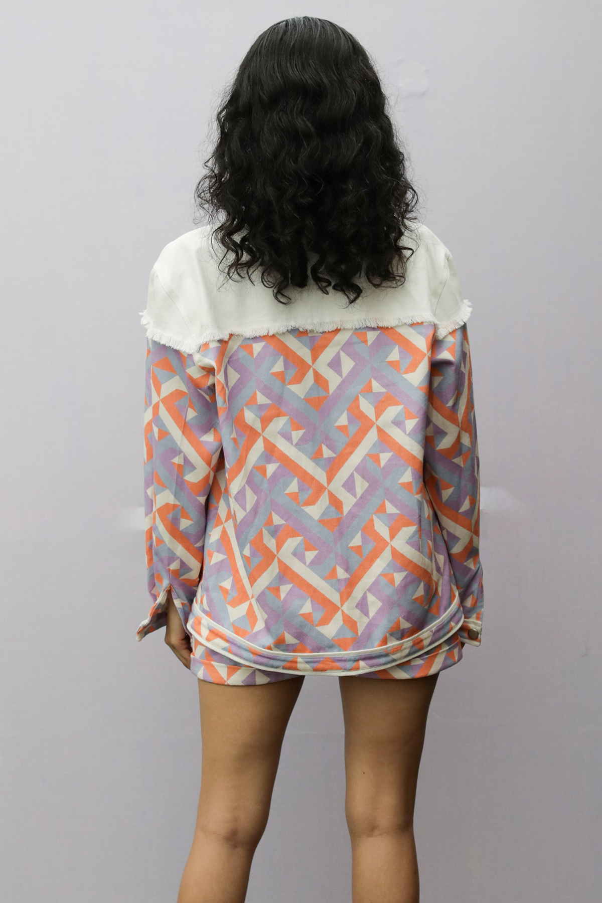 Geometric Print Denim Shorts