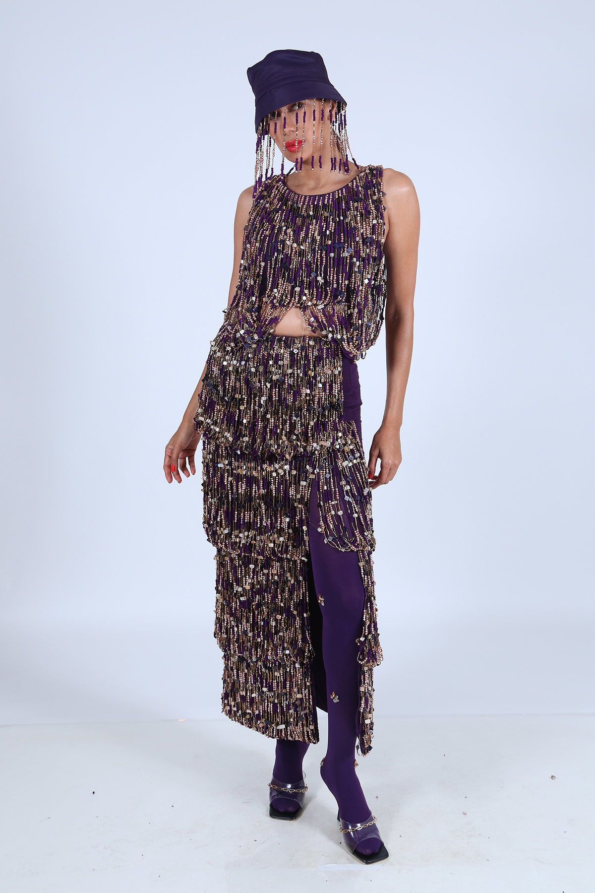 Deep Violet Bucket Hat with Tassels