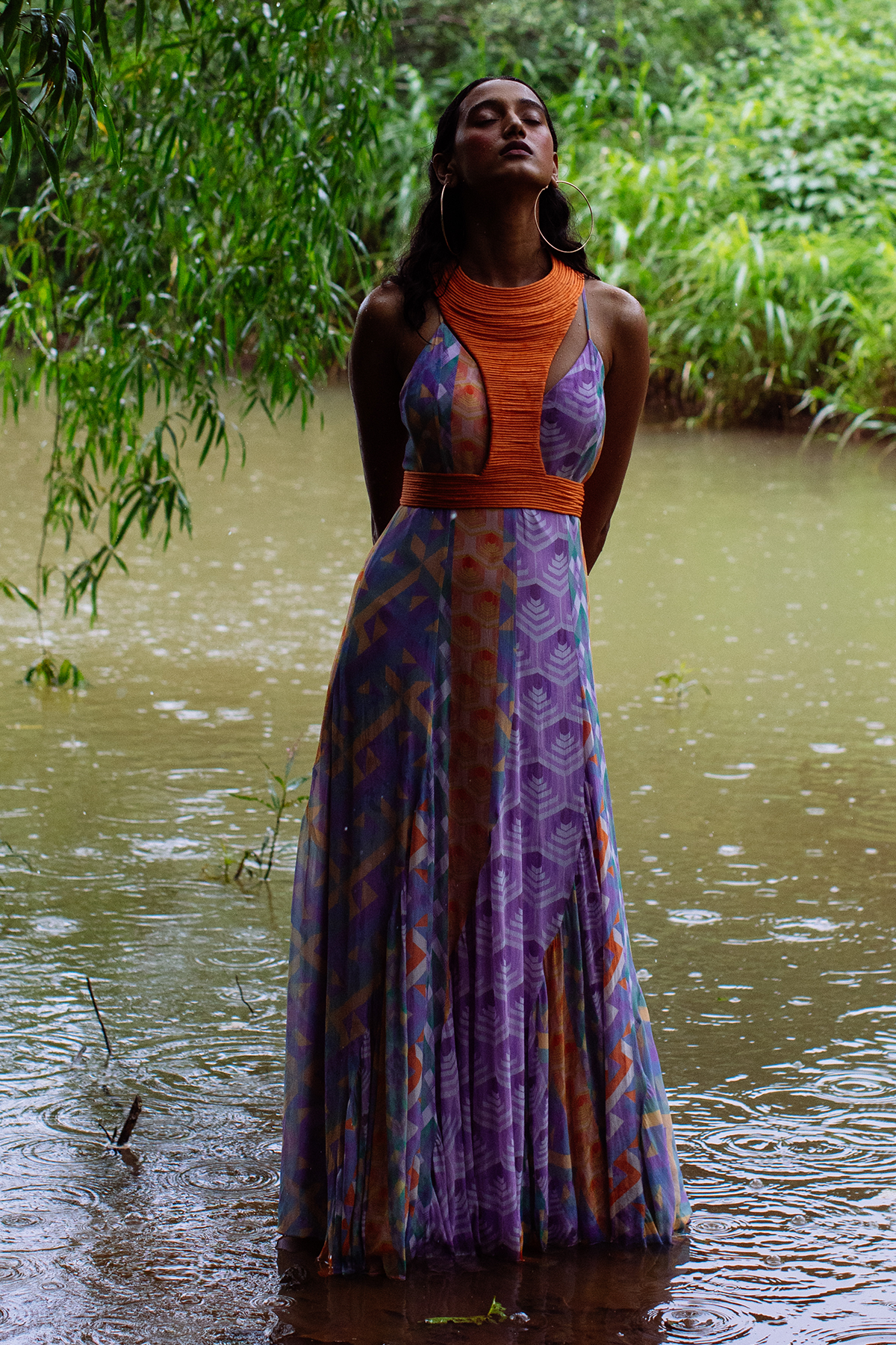 Flared Printed Panel Cami Dress