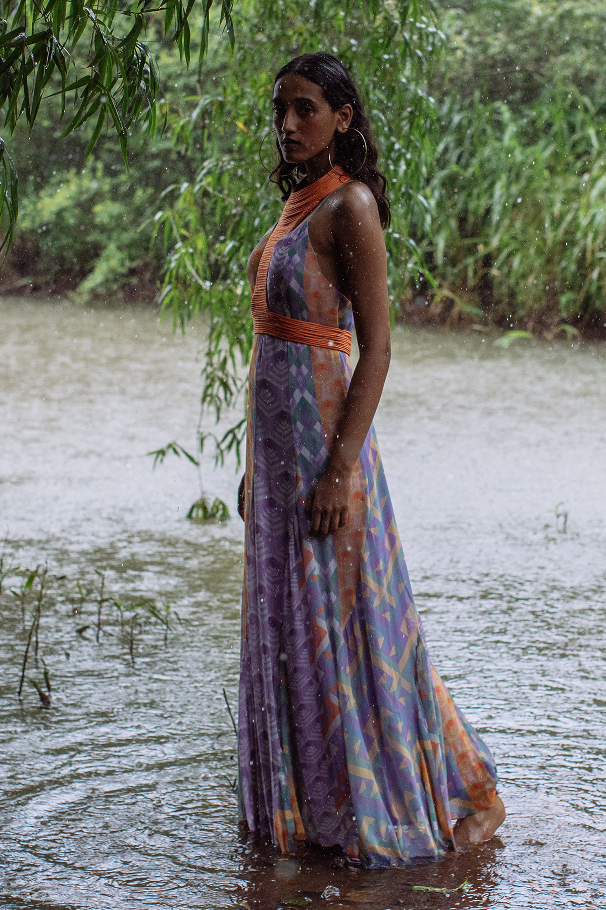 Flared Printed Panel Cami Dress