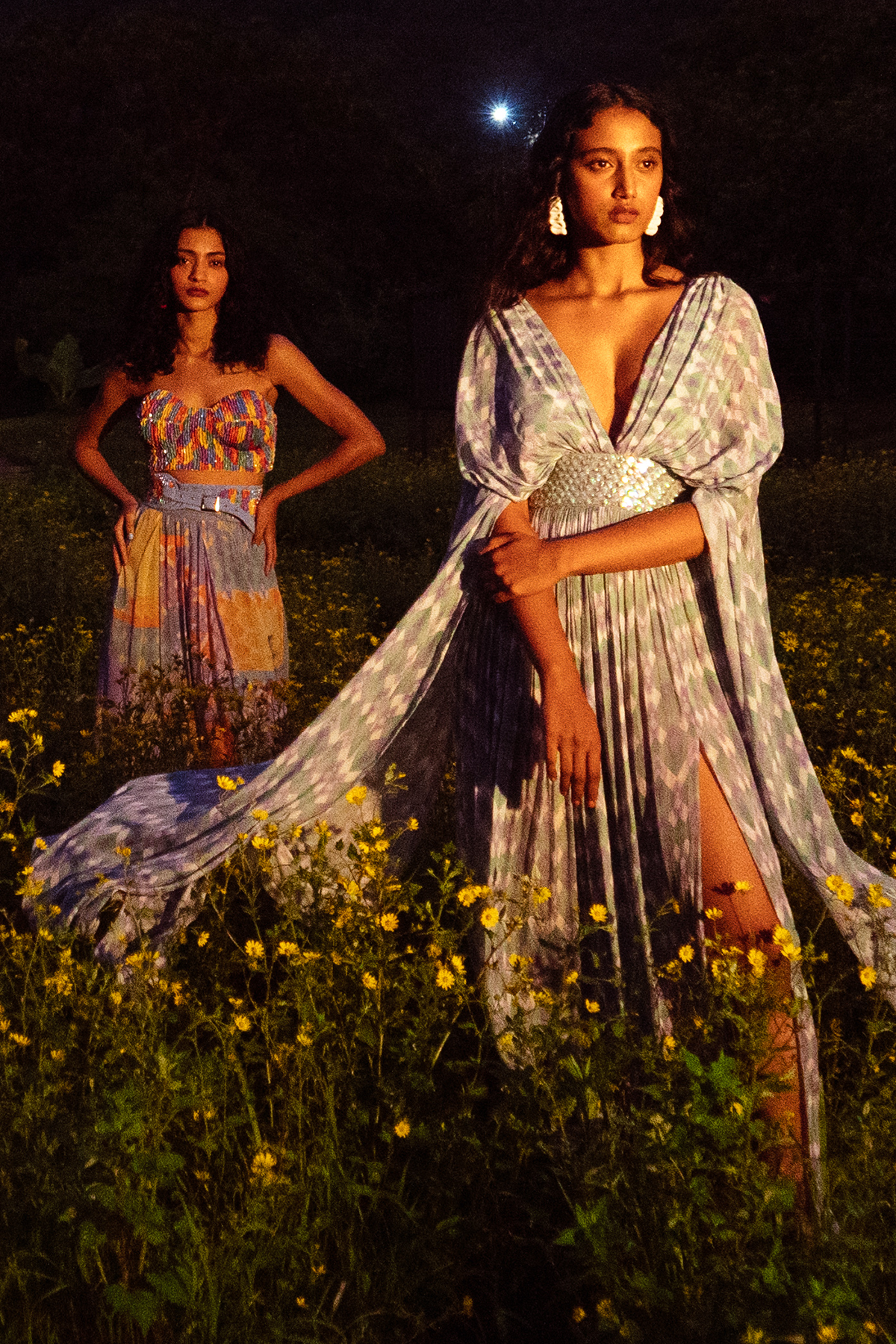 Kaftan Style Maxi with attached Holographic Embroidered Belt