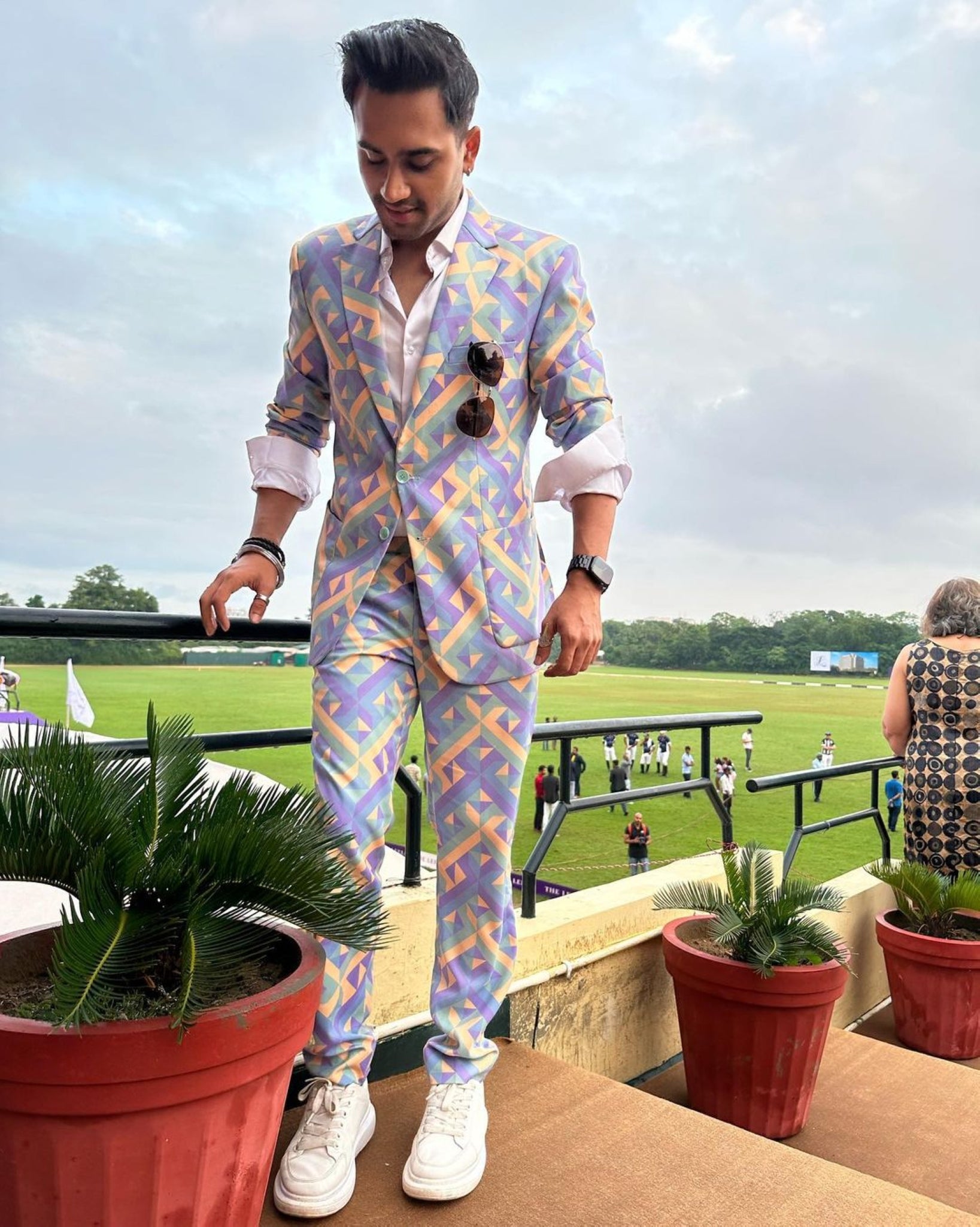 Yashvardhan Shah in Geometric Printed Single Breasted Suit from Retro-Spection Collection