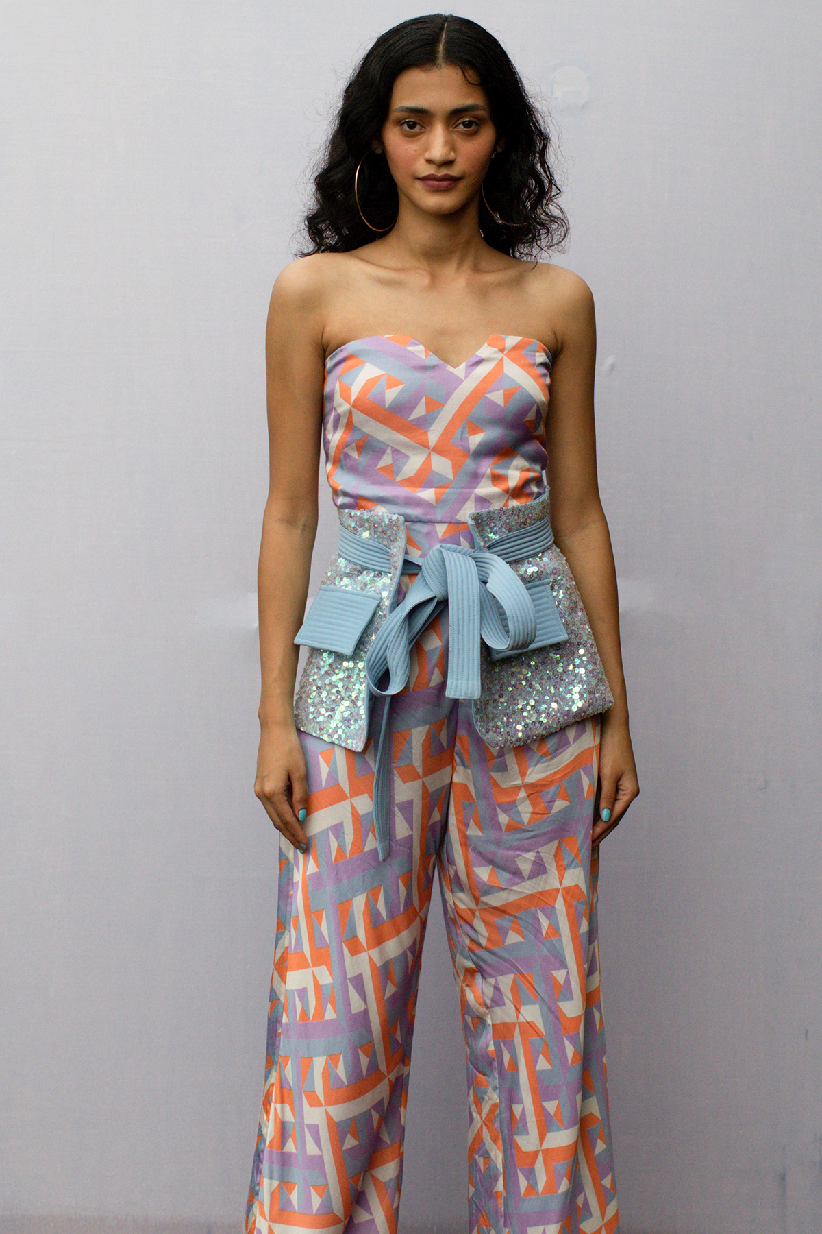 Geometric Print Tube Drape Jumpsuit