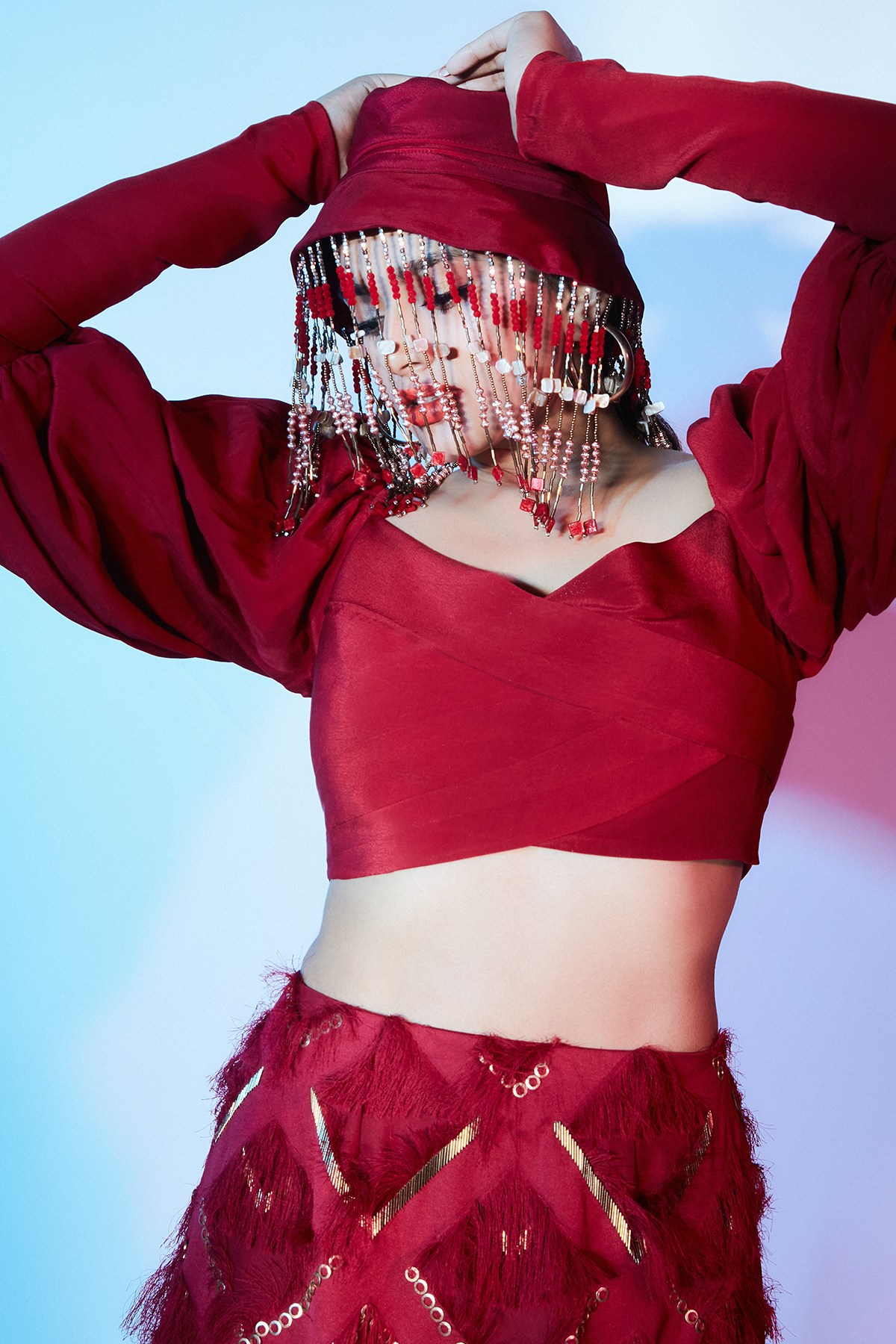 Beetroot Red Bucket Hat with Tassels