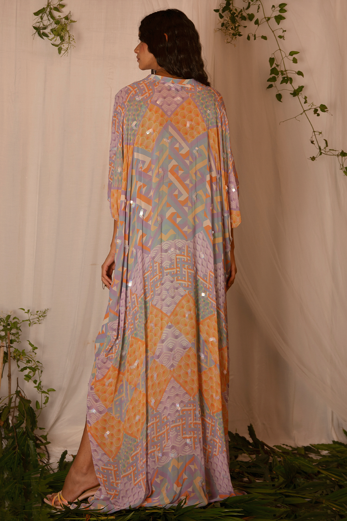 Printed Kaftan, Belt and Slip