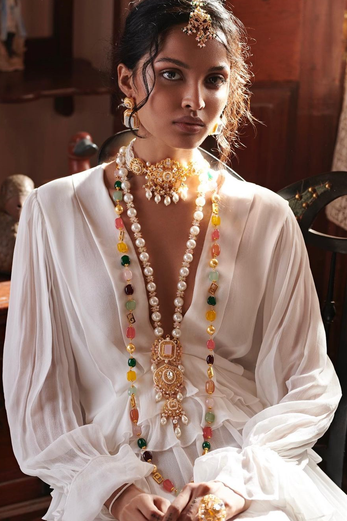 White Deep V Neck Maxi With Inner