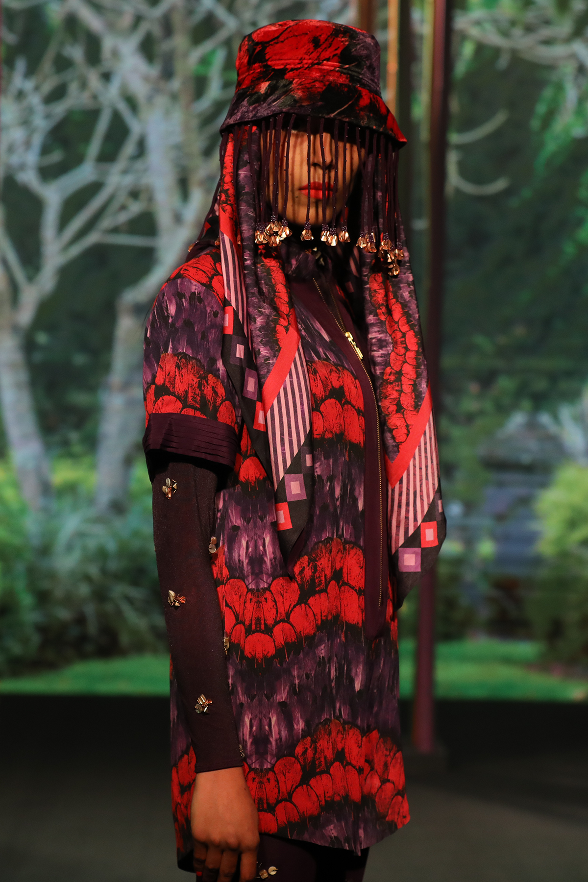 Purple and Orange Printed Half-sleeved Playsuit