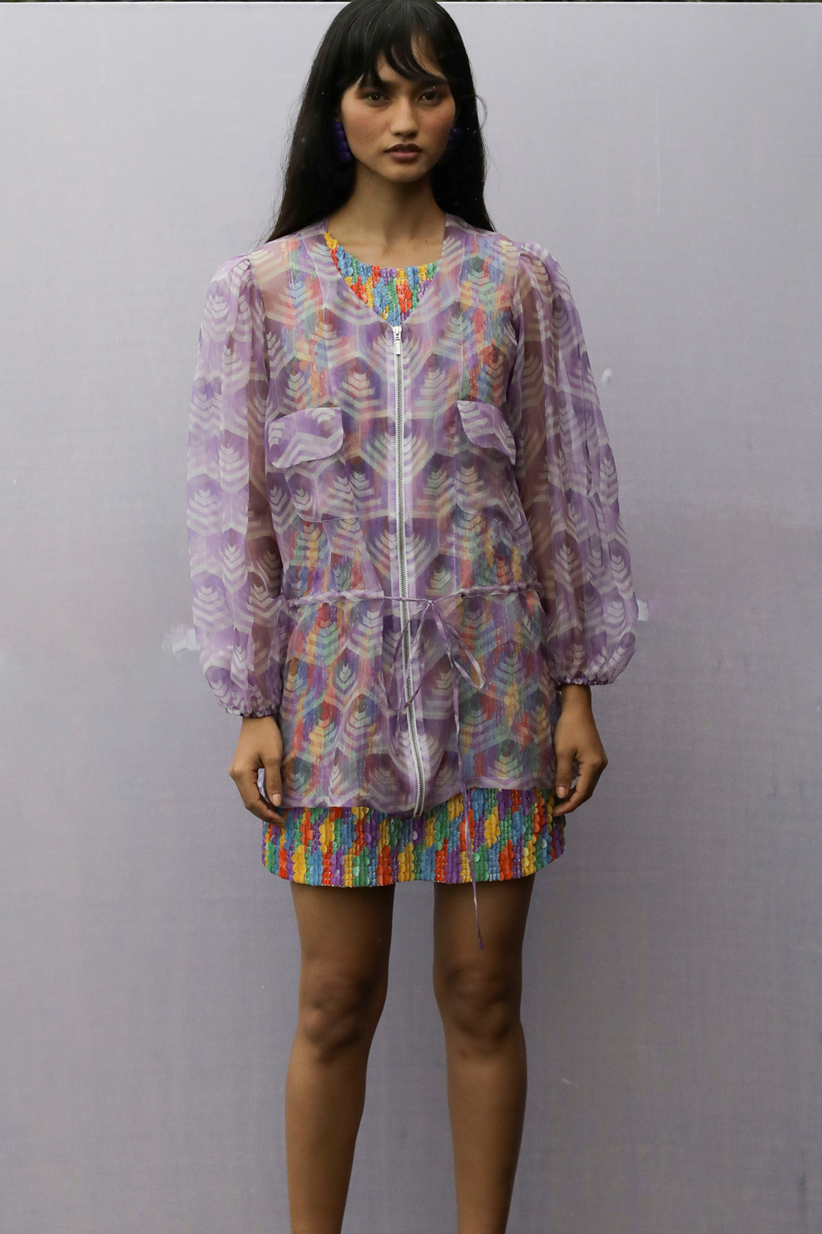 Lavender Geometric Organza Jacket