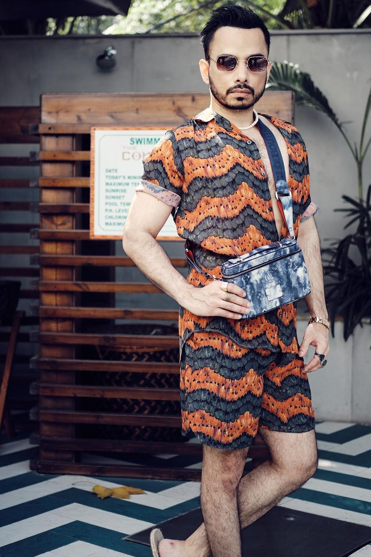 Manish Mishra in Olive Green and Burnt Orange Shirt and Shorts Set