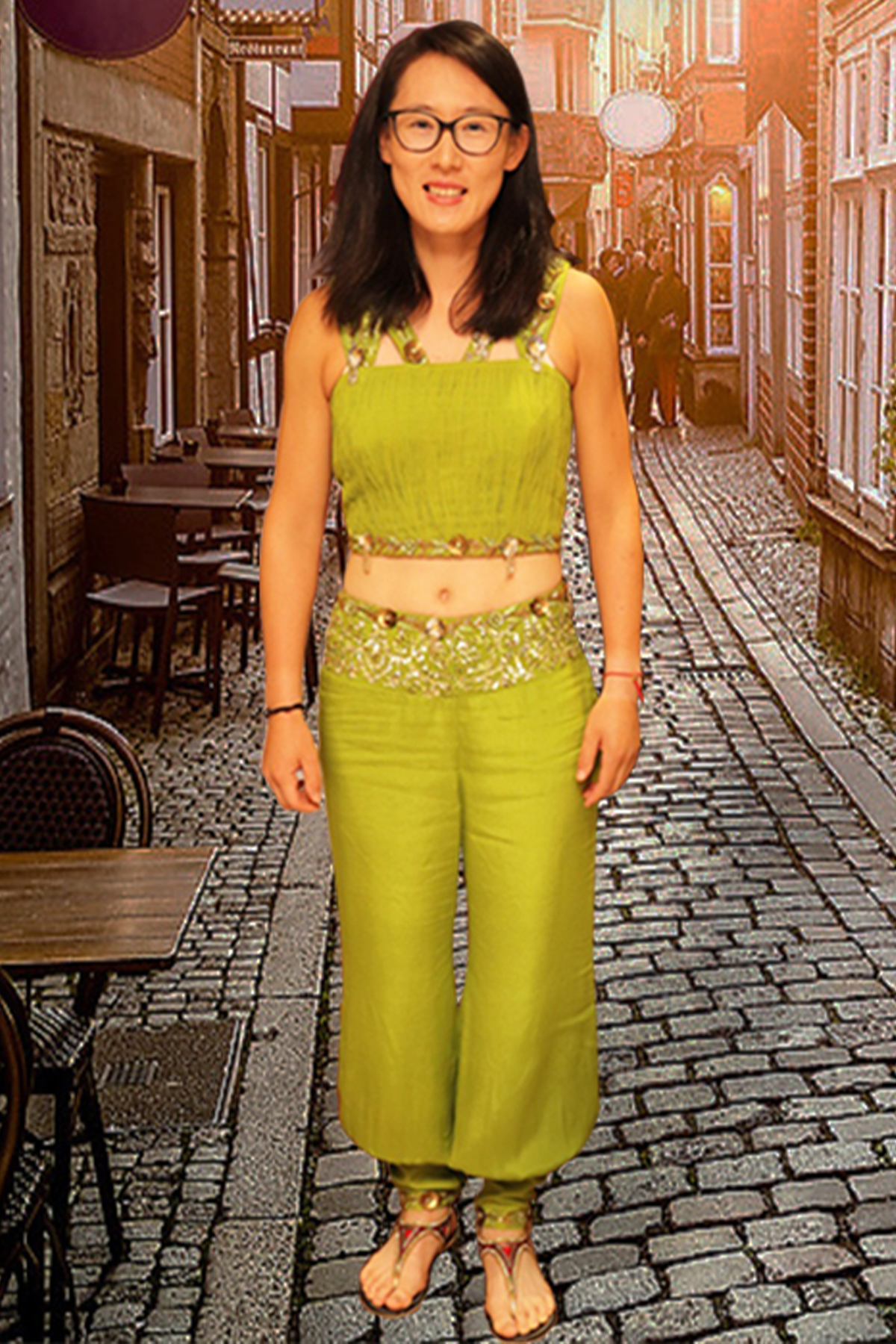 Zheng Sai Sai In Green Crop Bustier and Harem Pants