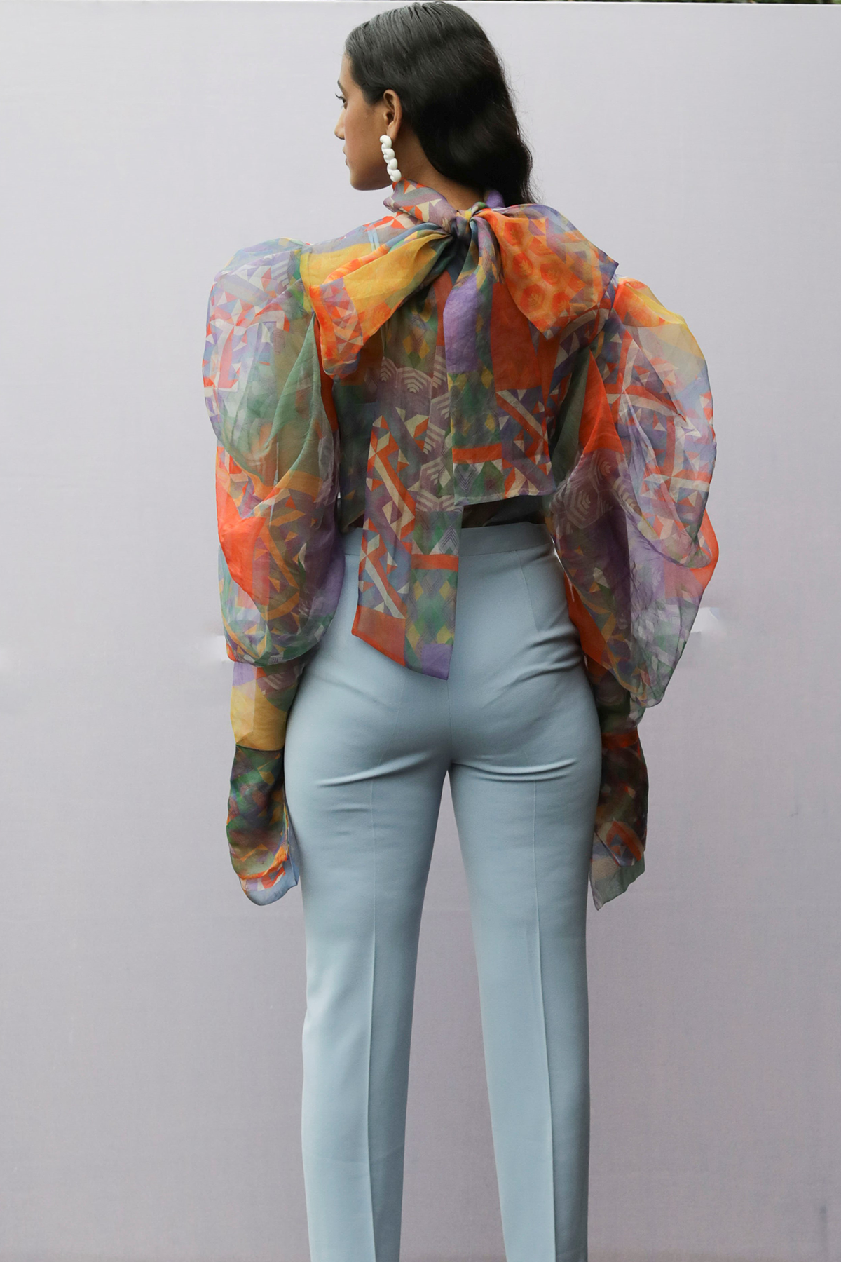 Multi-Geo Organza Printed Voluminous Sleeve Top