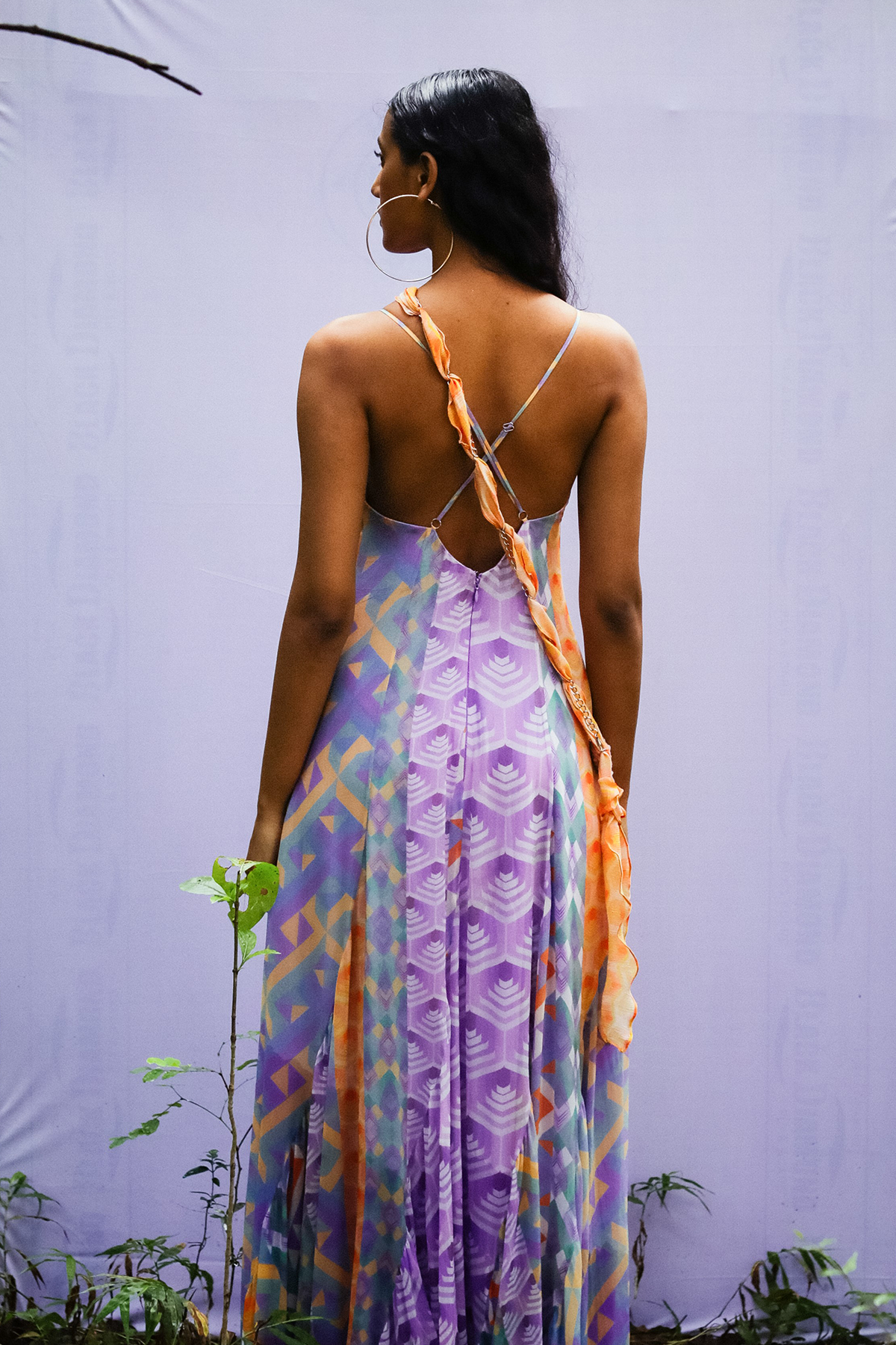 Flared Printed Panel Cami Dress