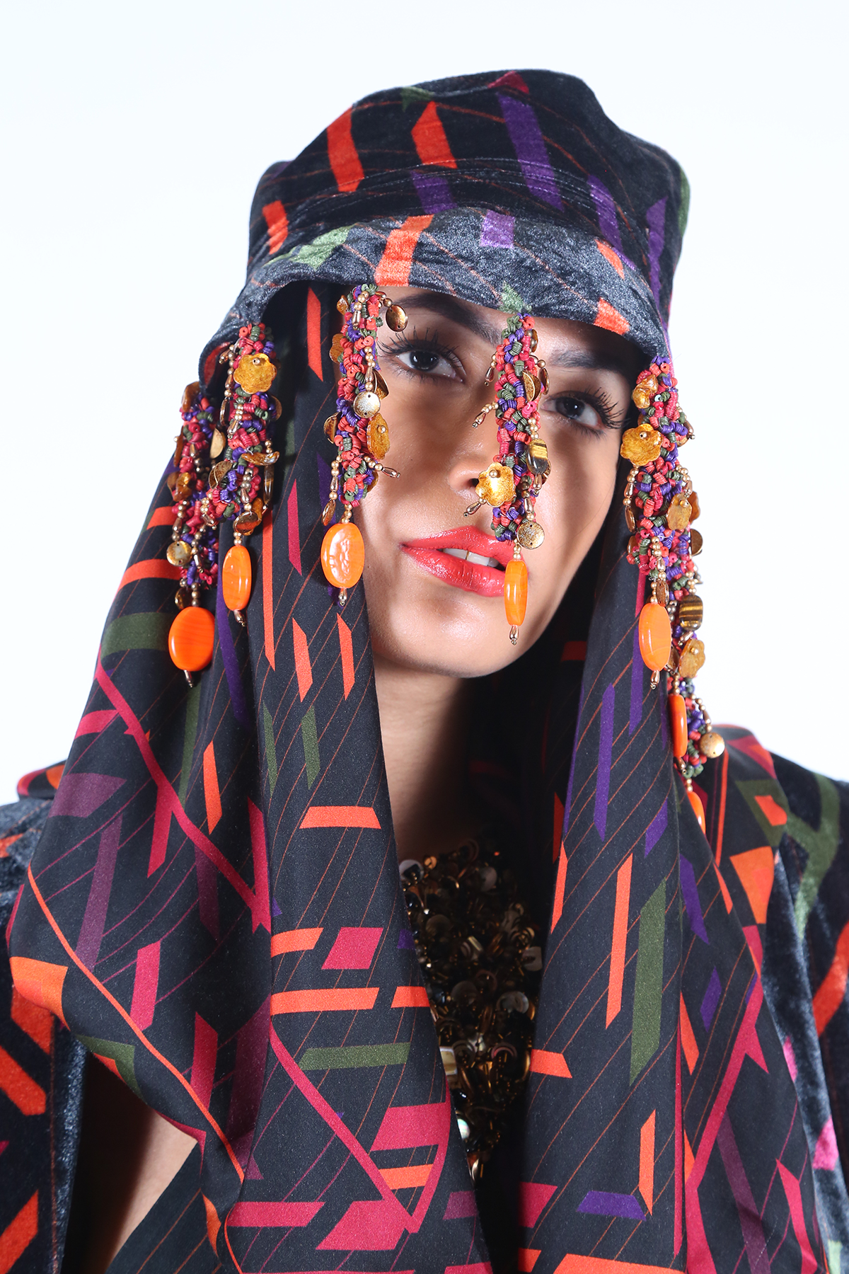 Deep Violet & Burnt Orange Abstract Print Scarf