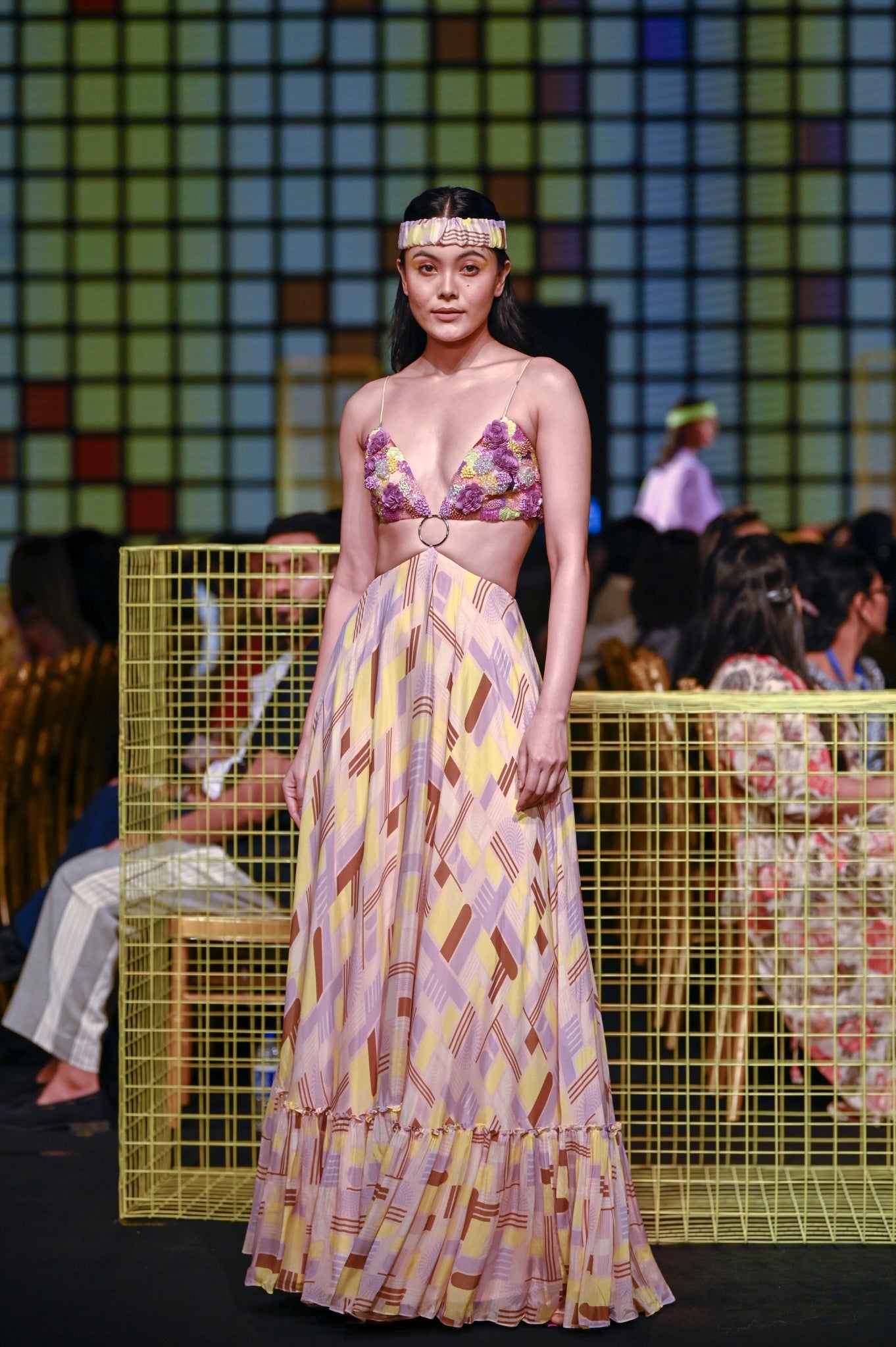 Geometric Printed and Hand-Embroidered Maxi with Centre Ring detailing