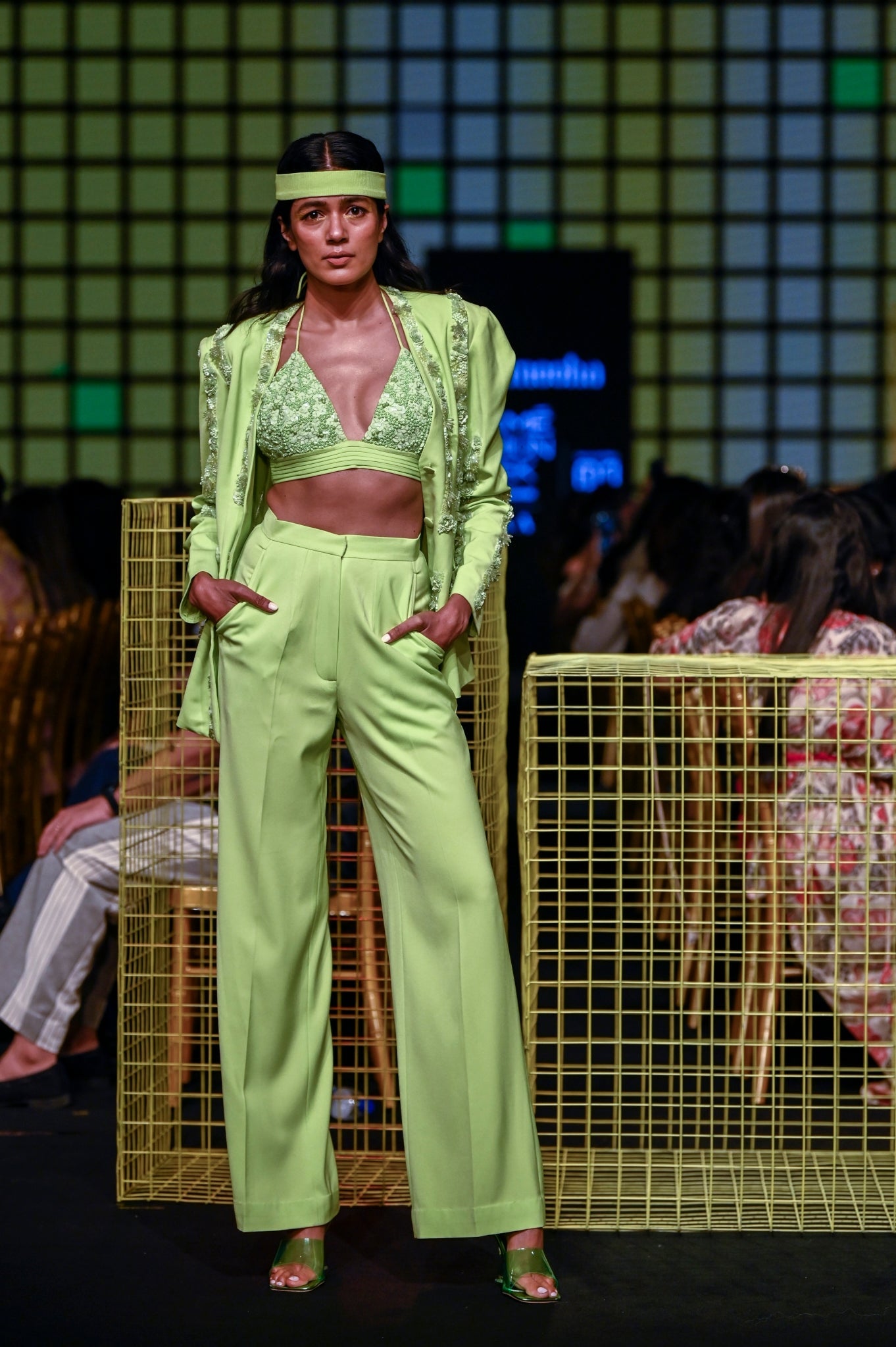 Lime Green Hand-Embroidered Bralette with Tassels