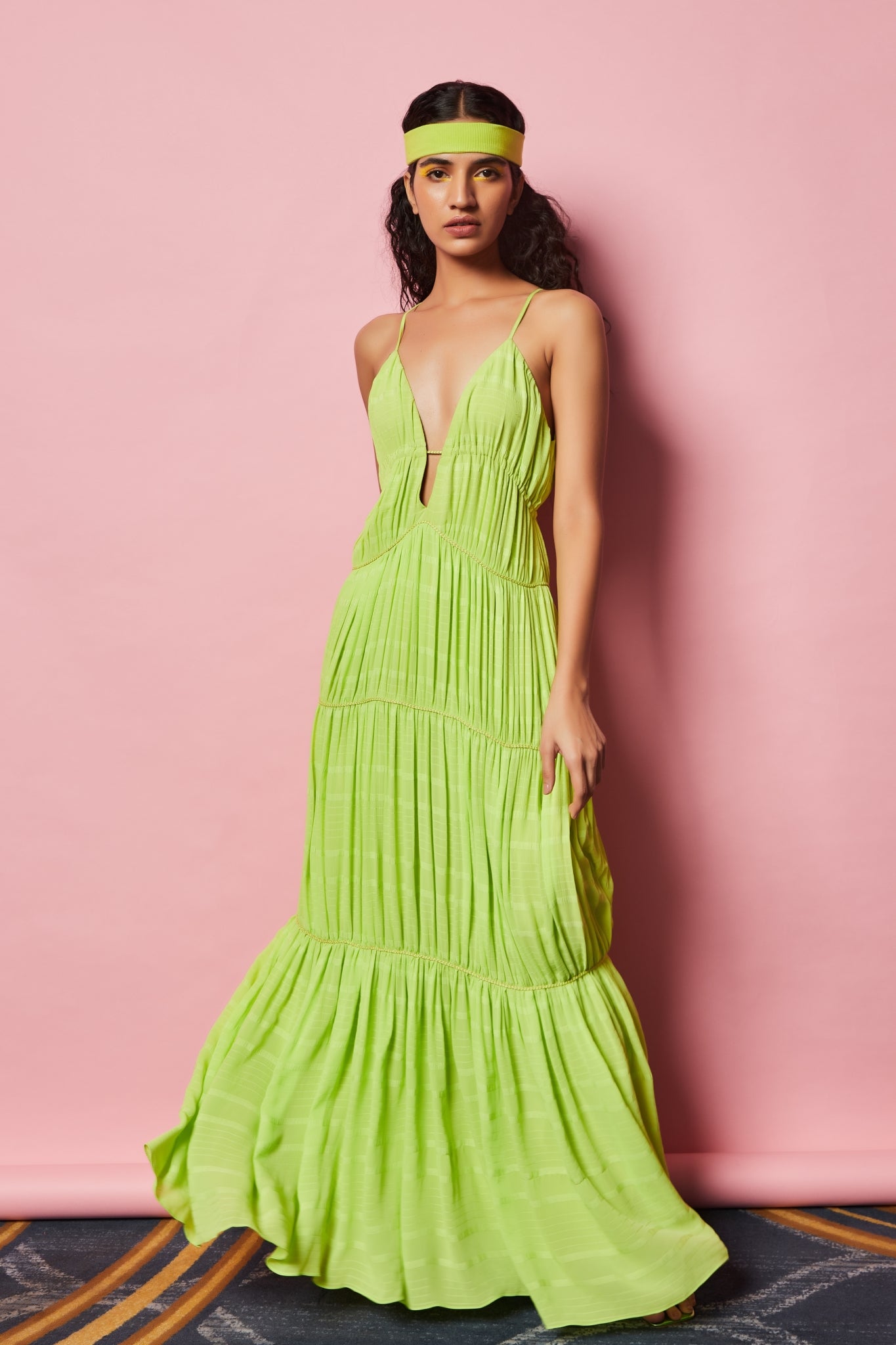 Lime Green Textured Maxi with Cording Detailing - Sale