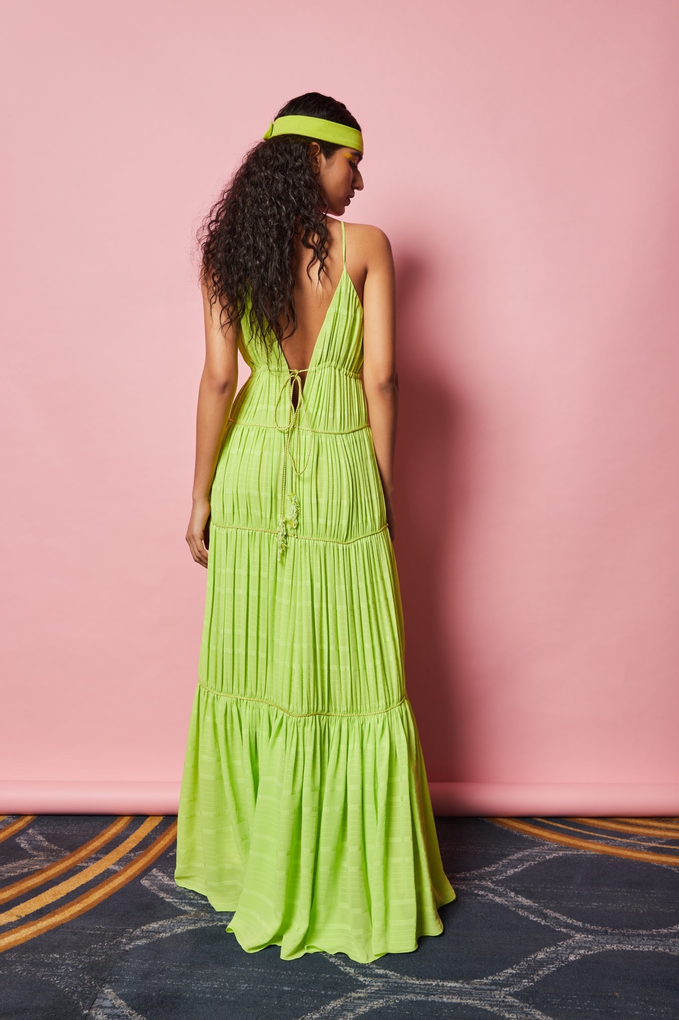 Lime Green Textured Maxi with Cording Detailing - Sale