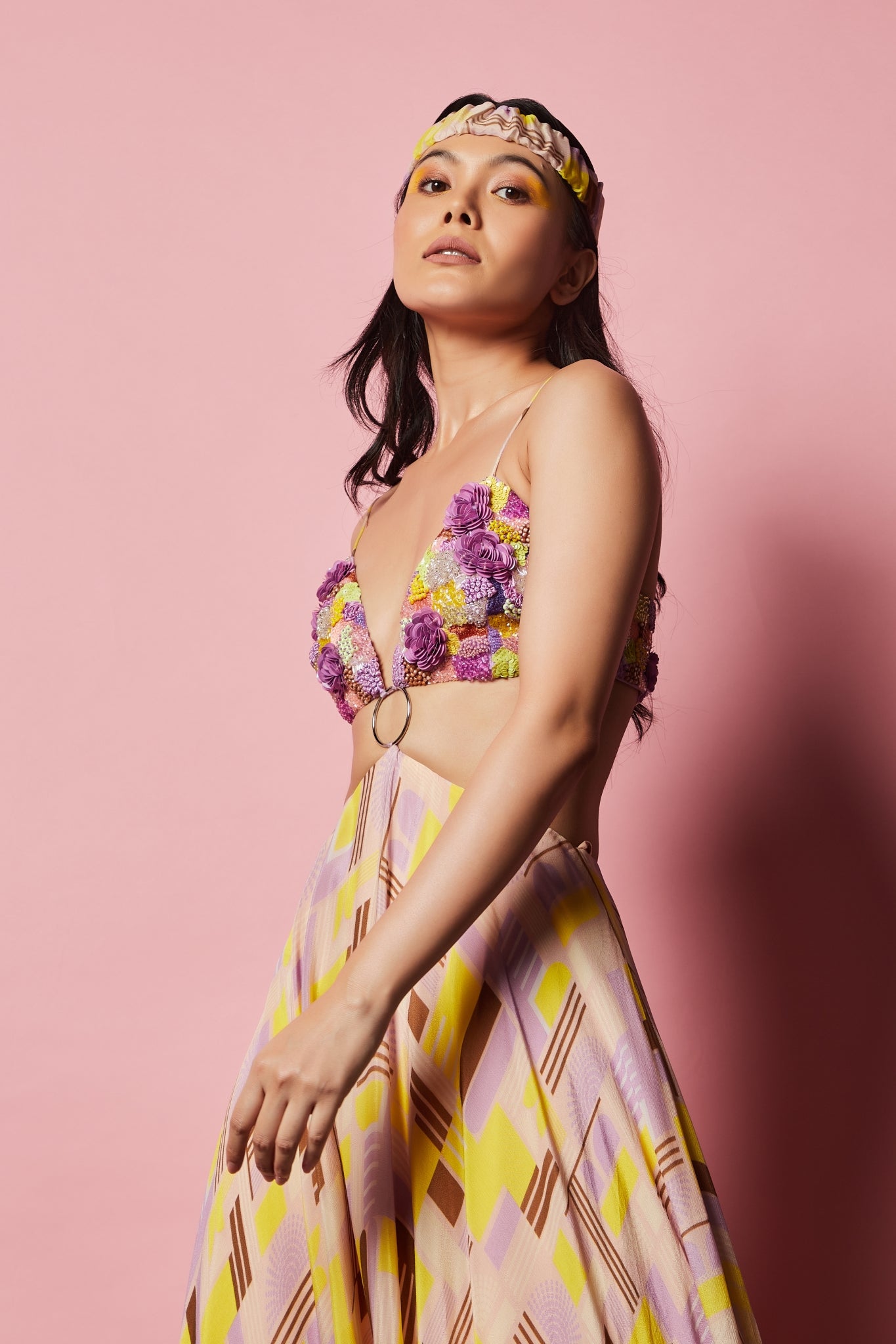 Geometric Printed and Hand-Embroidered Maxi with Centre Ring detailing