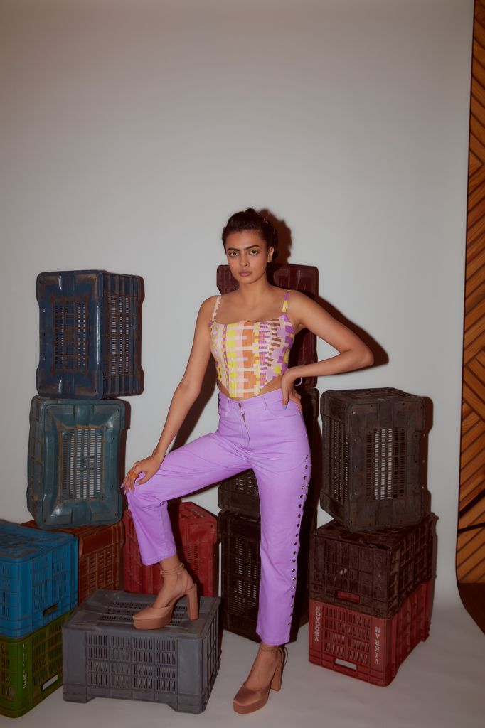 Geometric Printed Denim Corest Top - Sale