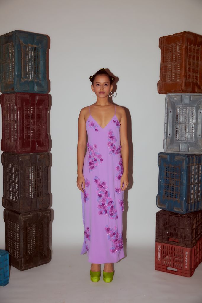 Lilac Hand Embroidered Slip Dress