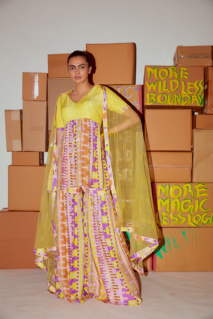 Yellow Printed Embellished Sharara Set with Dupatta