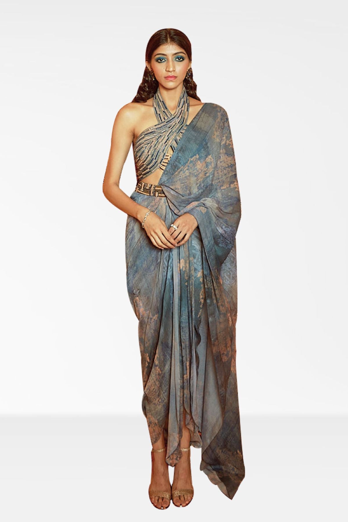 Pre Draped Printed Saree Set