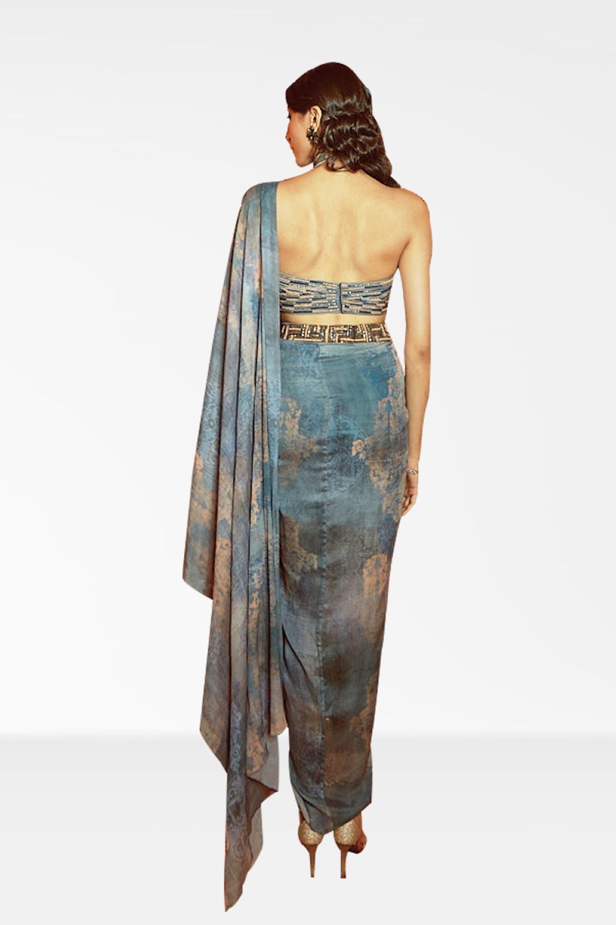 Pre Draped Printed Saree Set