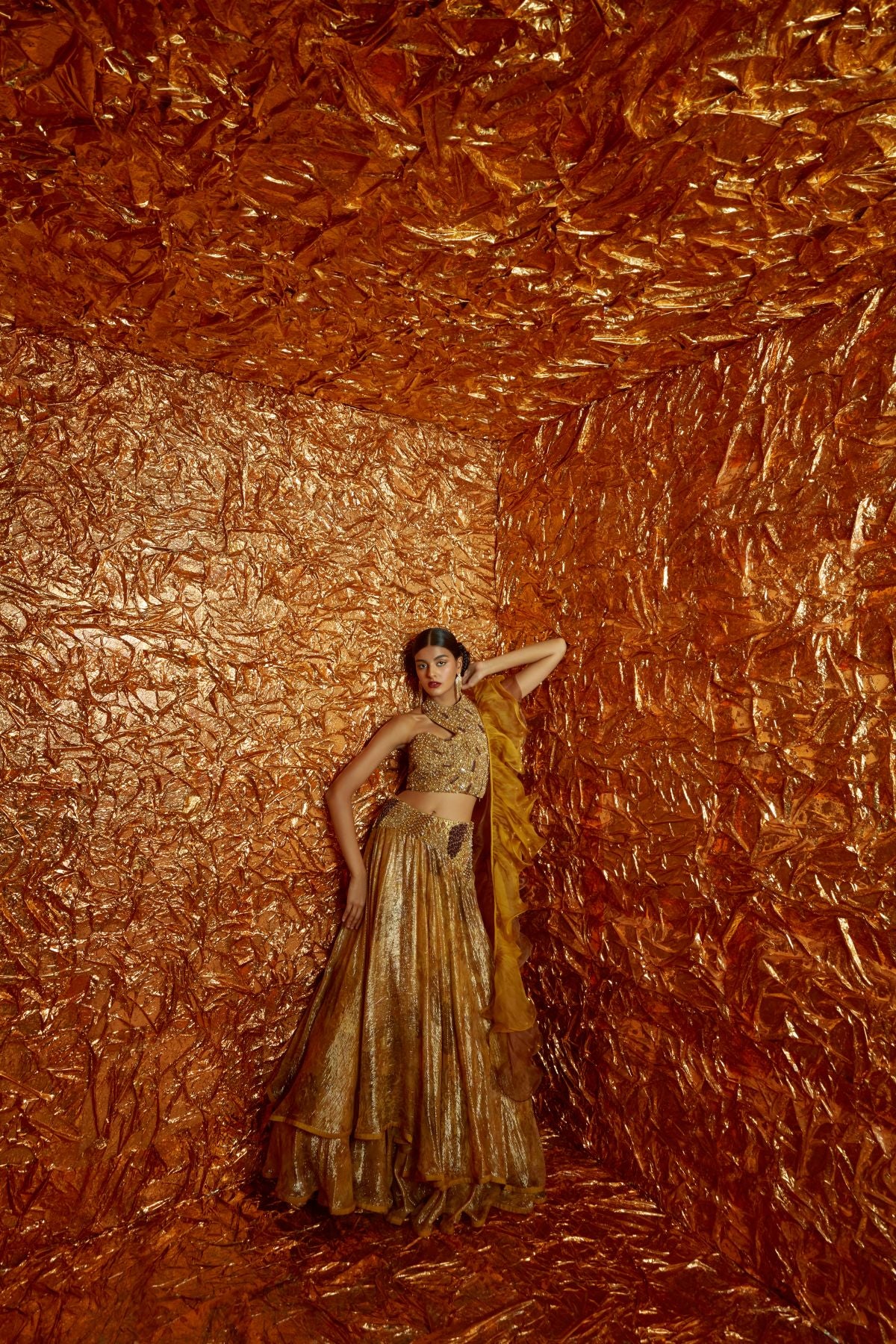 Printed Lehenga Set with Ruffle Dupatta