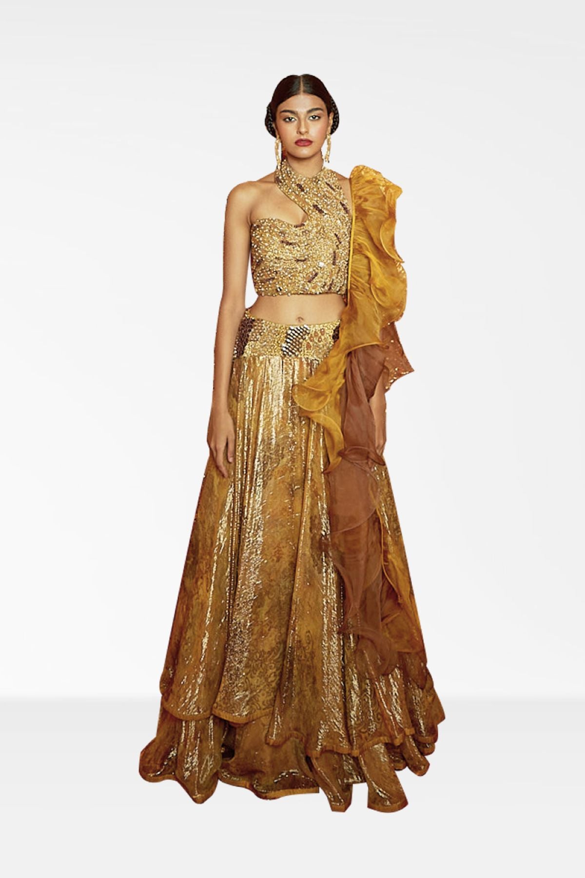 Printed Lehenga Set with Ruffle Dupatta