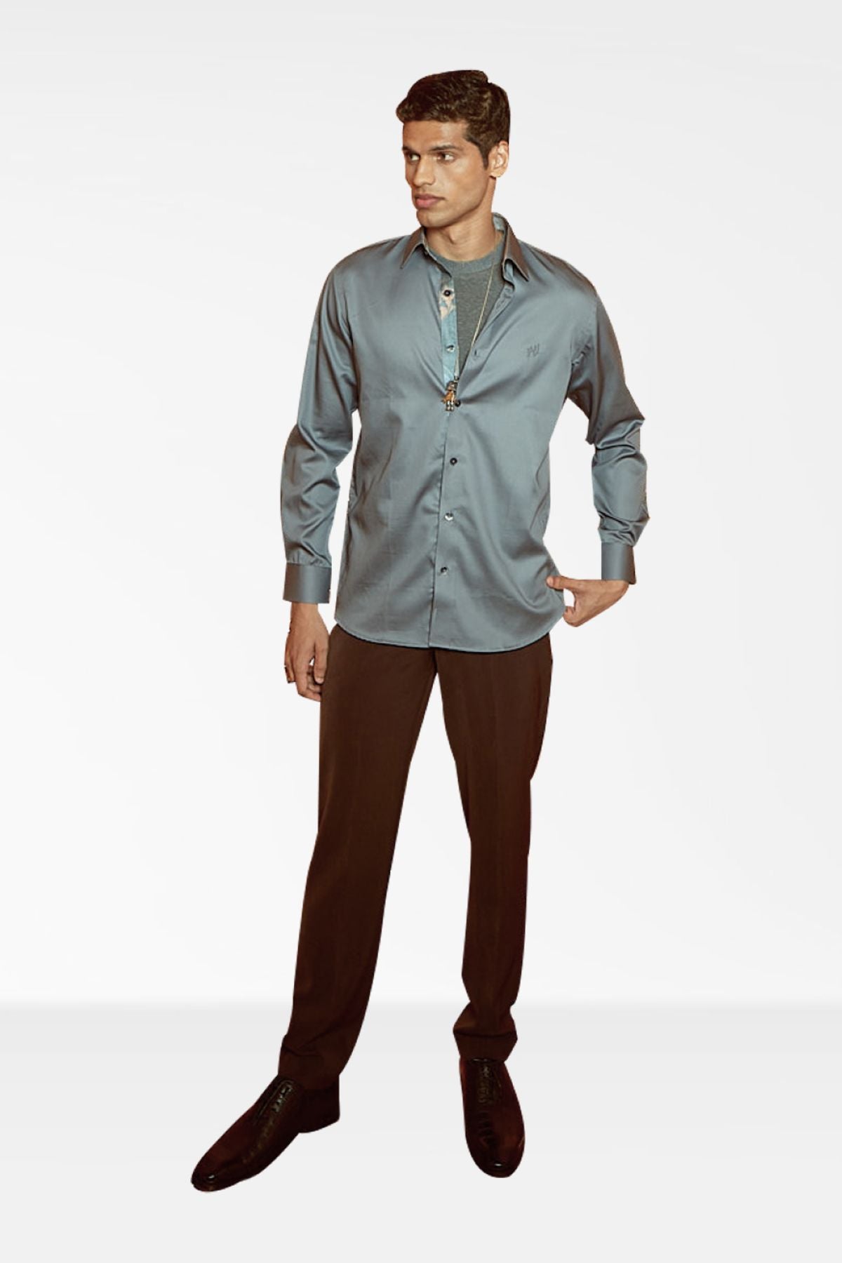 Grey Cotton Shirt with Logo