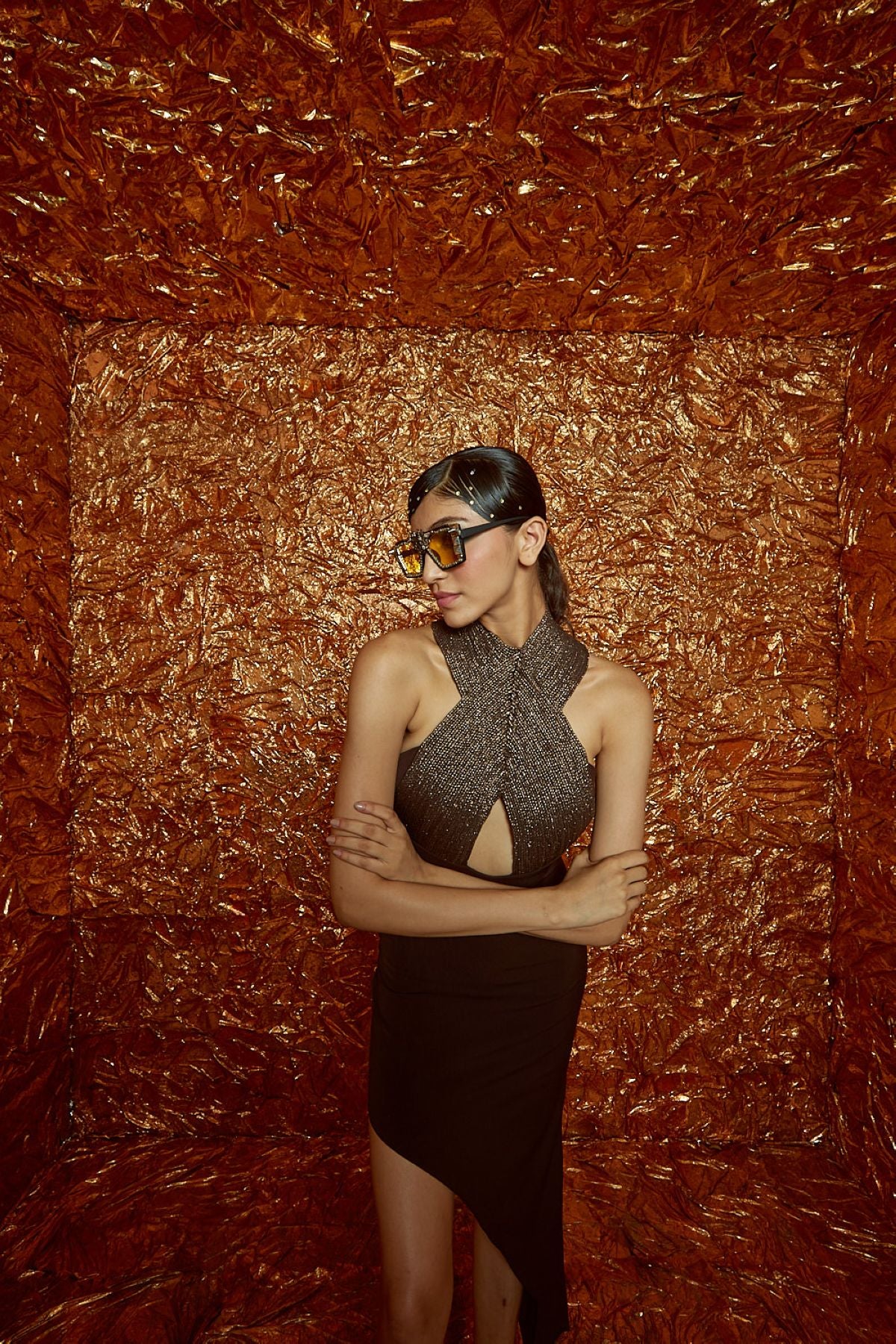 Halter Neck Cording Asymmetrical Dress