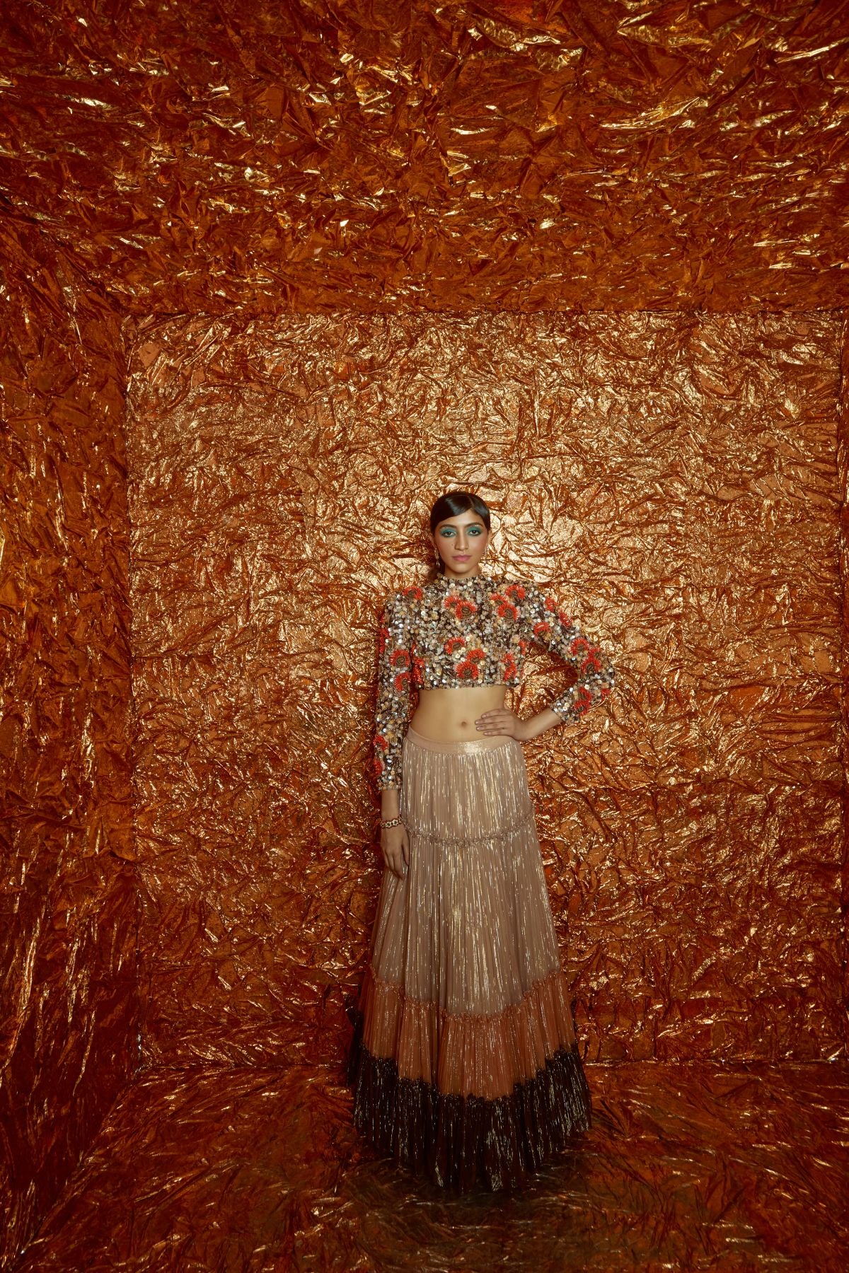 Sunflower Embroidered Crop Top and Lehenga Set