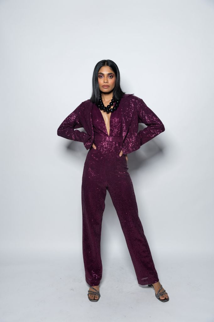 Sequin Jumpsuit & Crop Blazer