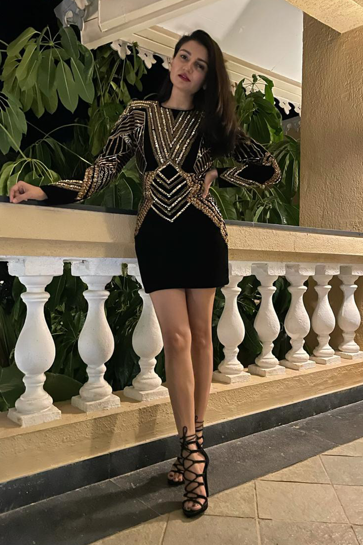 Sanam Ratansi in Black Hand-embellished Velvet Dress