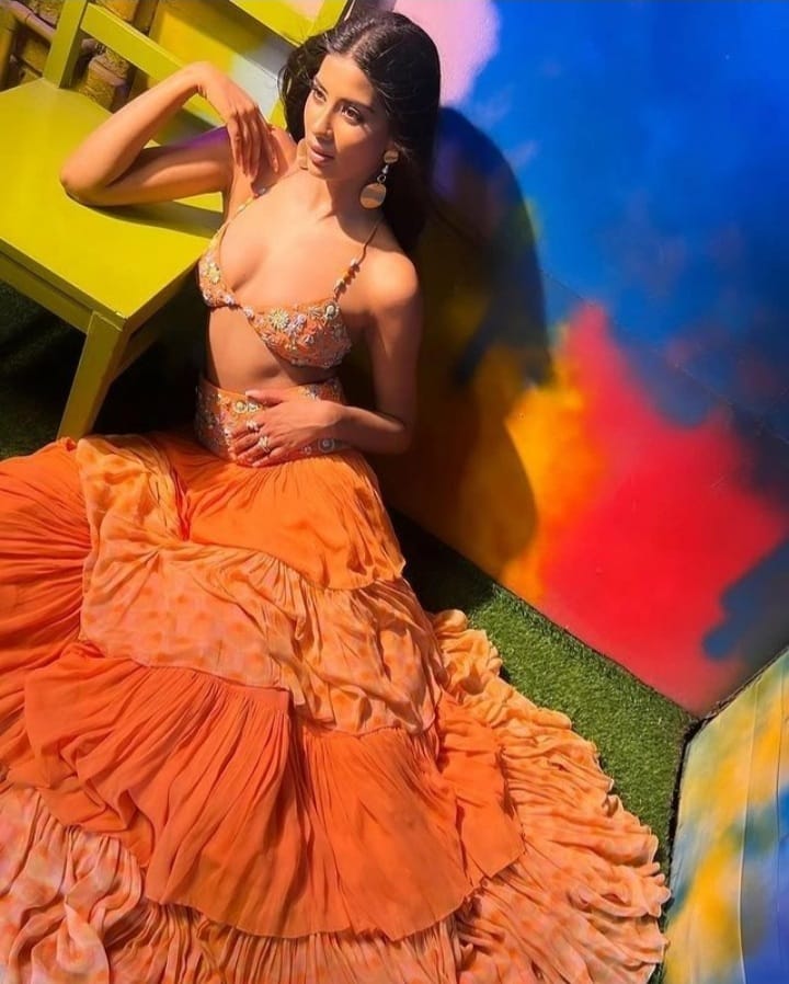 Ritika Khatnani in Nirmooha's Embroidered Bralet and Layered Georgette Skirt| Retro-sepction