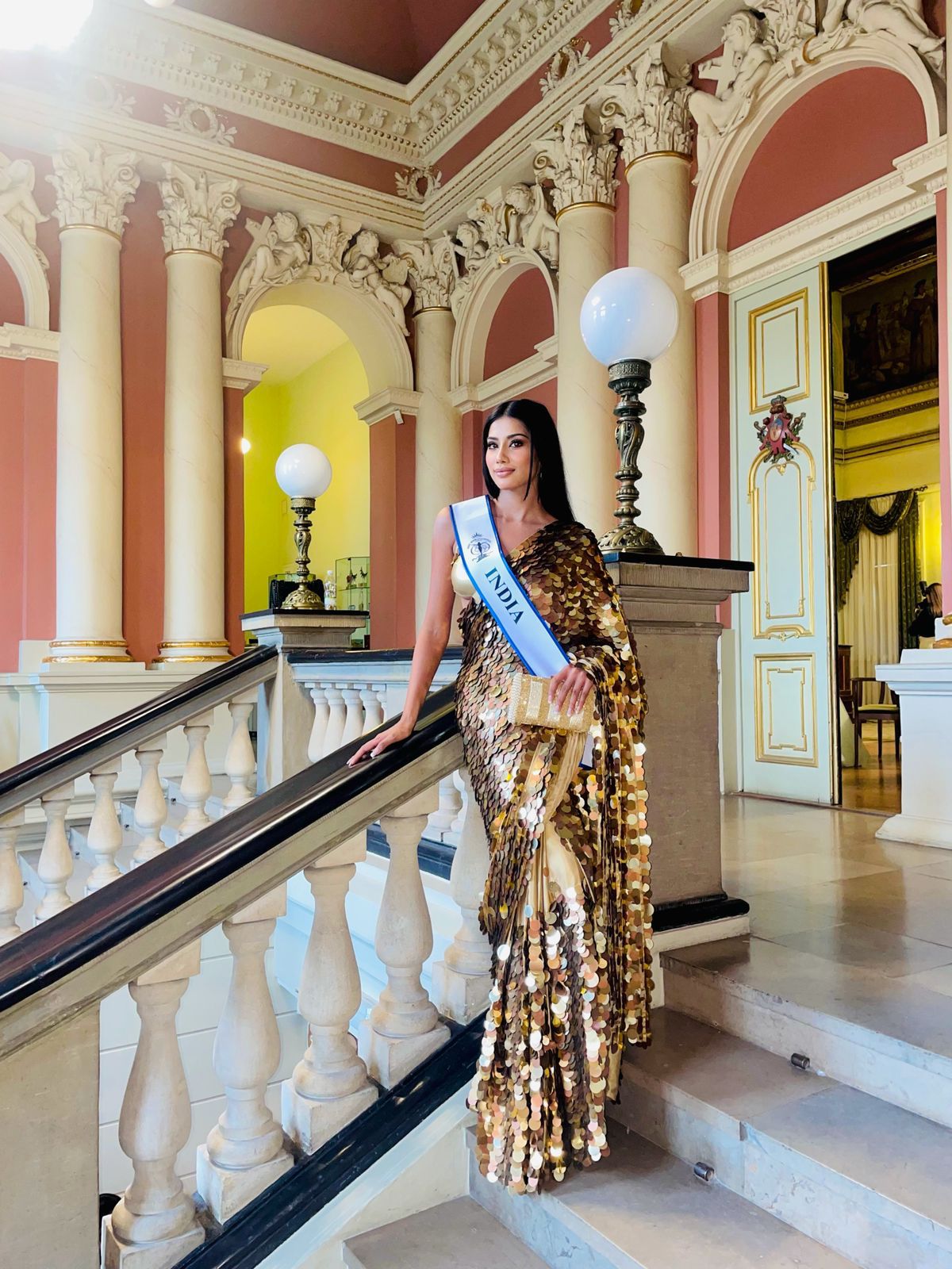 Ritika Khatnani in Nirmooha's Golden Sequin Hand-Embroidered Saree with Blouse and Petticoat|Anicenne Ethnic