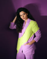 Saiyami Kher In Nirmooha's Lilac Colour Blocked Blazer Set From Our Magical Wilderness Collection