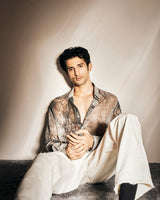 Sidhant in our Forest Printed Lurex Shirt from Matrix Collection